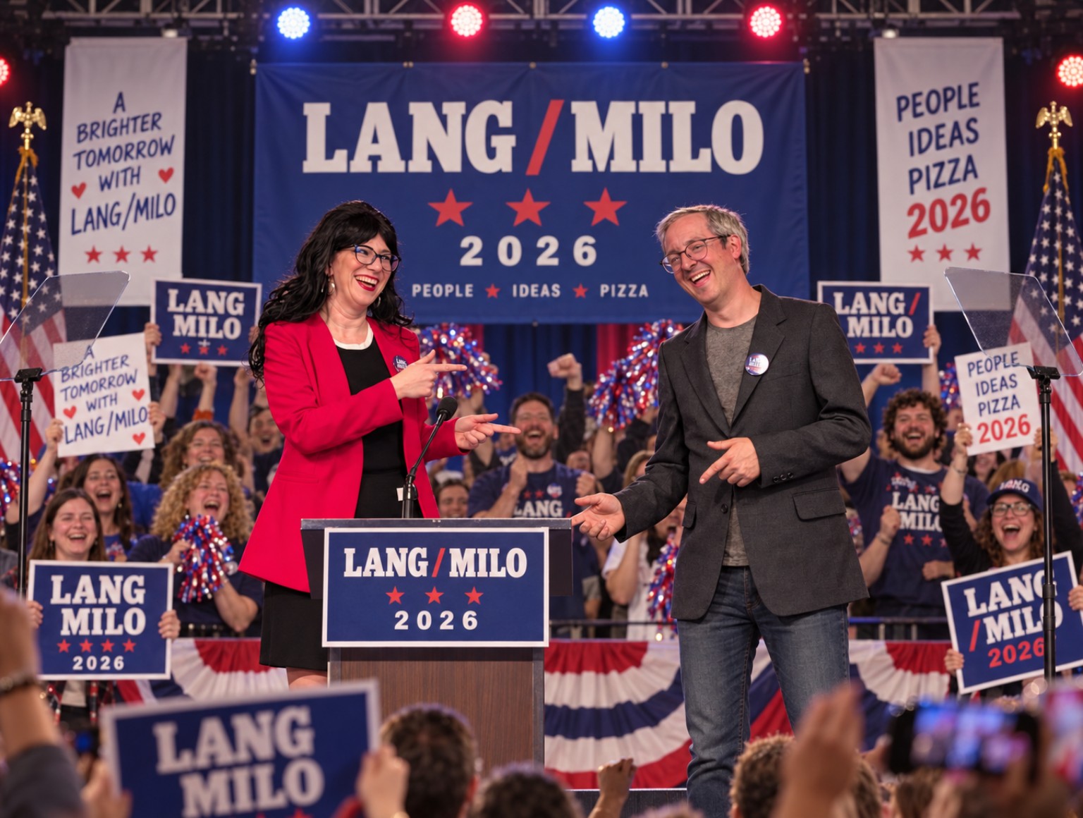 Lang and Milo on the campaign stage